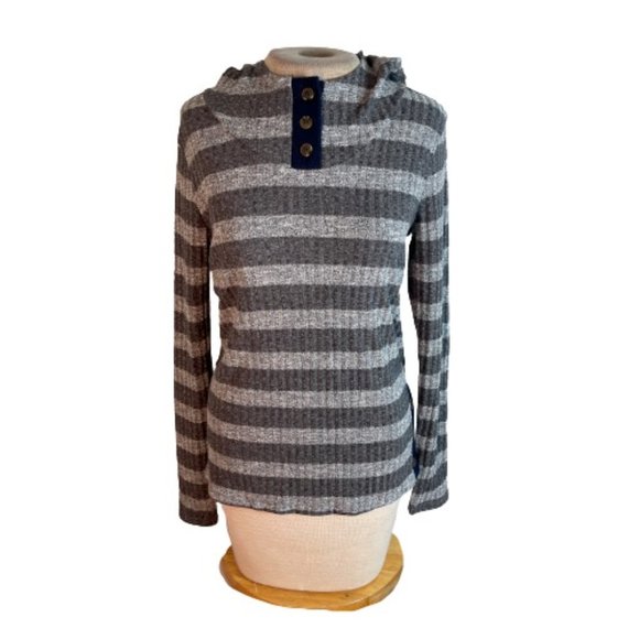 Hem & Thread Tops - Hem & Thread Knit Hooded Top Shirt Gray Stripe